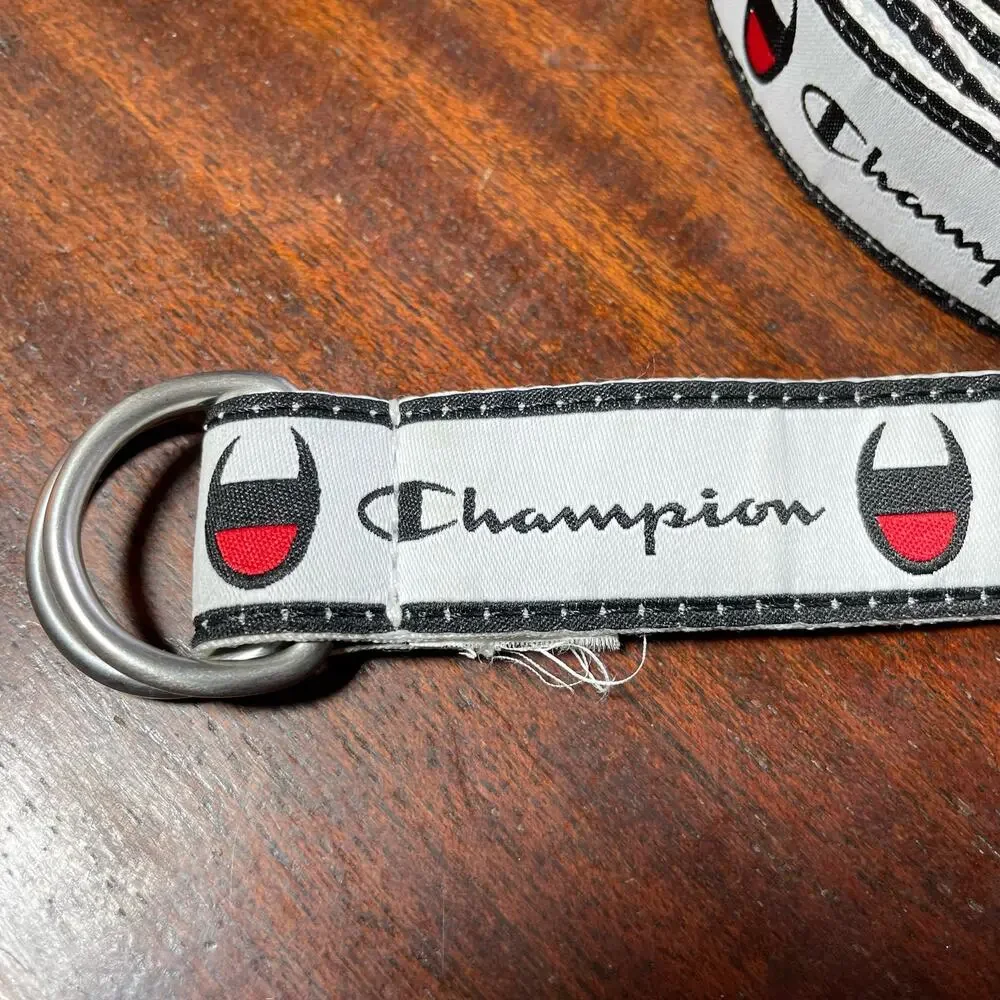 Champion White Cadet Repeating Logo D-Ring Skinny Belt - One Size - Extra Long